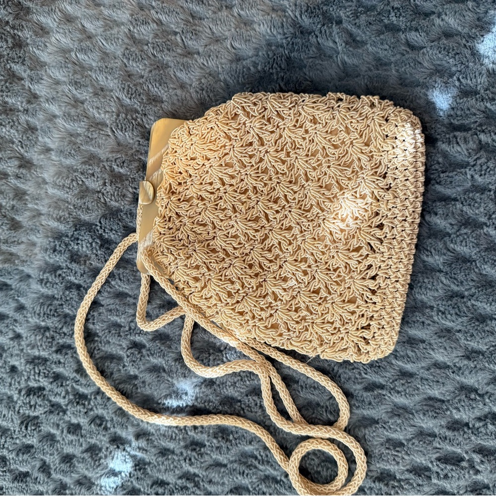 Vintage Chic Tan Crochet Crossbody Bag by Gun-Marie Nillson